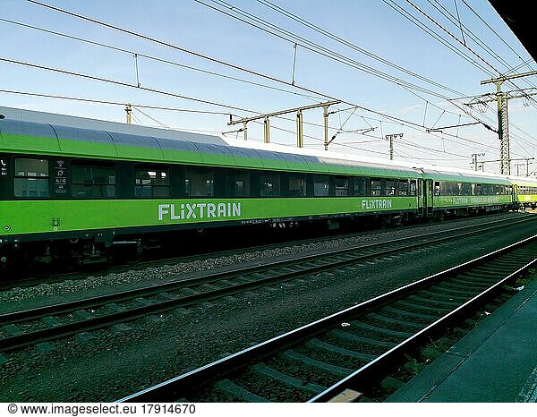 Flixtrain  train of Flixtrain GmbH  a German railway company of Flix SE  here in the station of Fulda  Hesse  Germany  Europe
