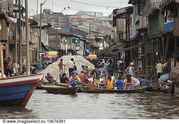 Floating homes in Belen  Iquitos  Peru