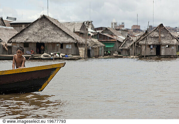 Floating homes in Belen  Iquitos  Peru