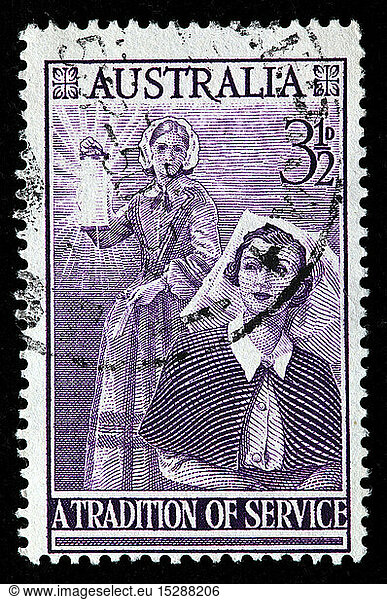 Florence Nightingale and modern nurse  postage stamp  Australia  1955