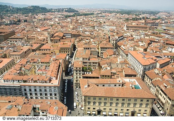 Florence  view from Giotto´s Campanile. Basilica di Santa Maria del Fiore  Duomo  Tuscany  Italy