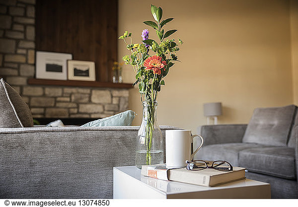 Flower vase on side table in living room