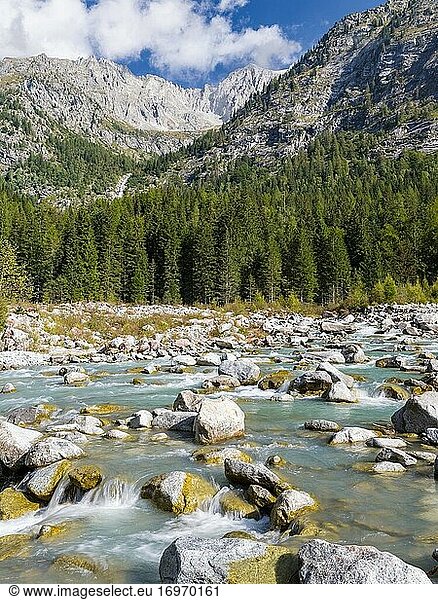 Fluss Sarca. Val di Genova im Parco Naturale Adamello - Brenta im Trentino. Europa  Italien  Val Rendena.