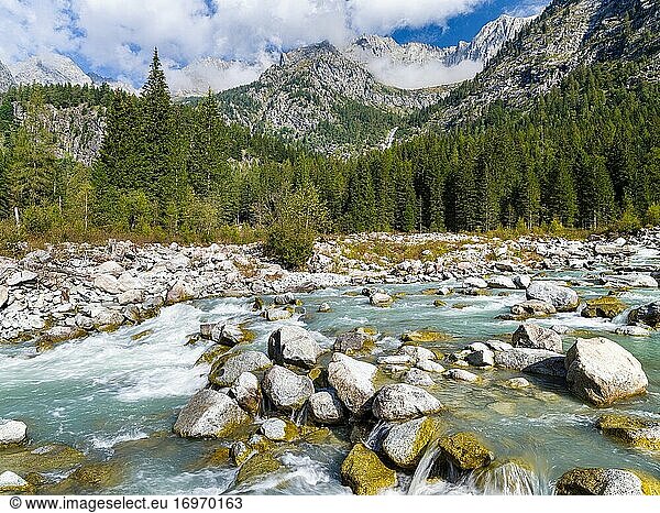 Fluss Sarca. Val di Genova im Parco Naturale Adamello - Brenta im Trentino. Europa  Italien  Val Rendena.