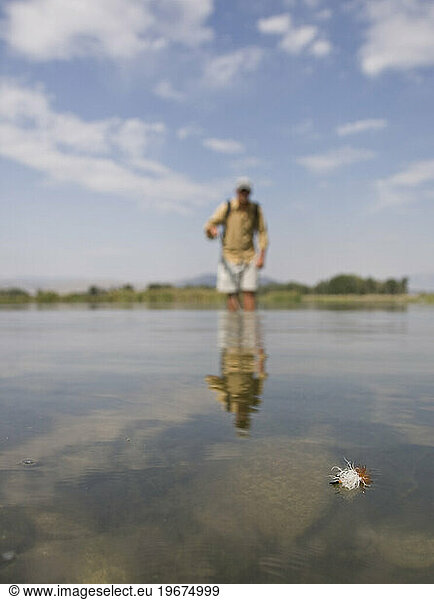 Fly fishing on a lake in Bozeman  Montana.