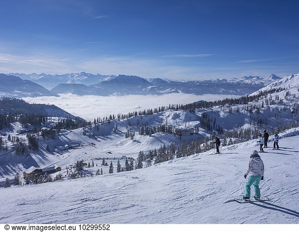 Fog above the valley near Bad Mitterndorf  skiing area Tauplitzalm  Tauplitz  Styria  Austria  Europe