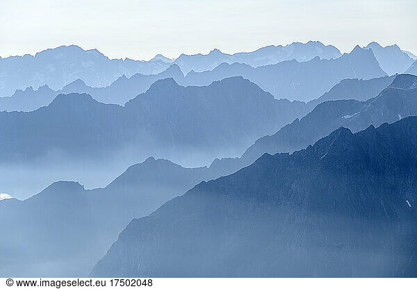 Fog shrouded peaks seen from Peterskopfl mountain