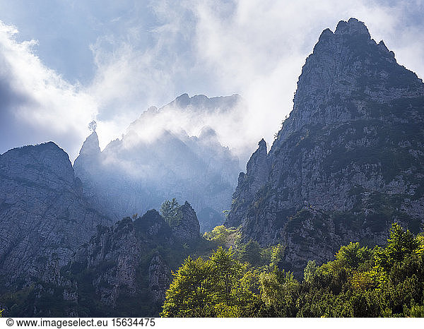 Foggy mountains at Recoaro Terme  Veneto  Italy