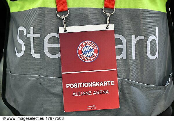 Folder  steward  with position card around his neck  Allianz Arena  Munich  Bavaria  Germany  Europe