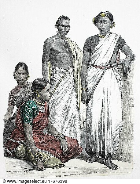 Folk traditional costume  clothing  history of costumes  Kling Hindus  Asians  East India  1885  India  digitally restored reproduction of a 19th century original  exact date unknown  Asia