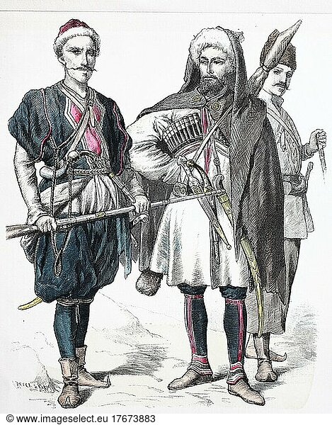 Folk traditional costume  clothing  history of costumes  Tuschine  militia of Anapa  Lesghier  Caucasia  Caucasus  1885  digitally restored reproduction of a 19th century original  exact date unknown