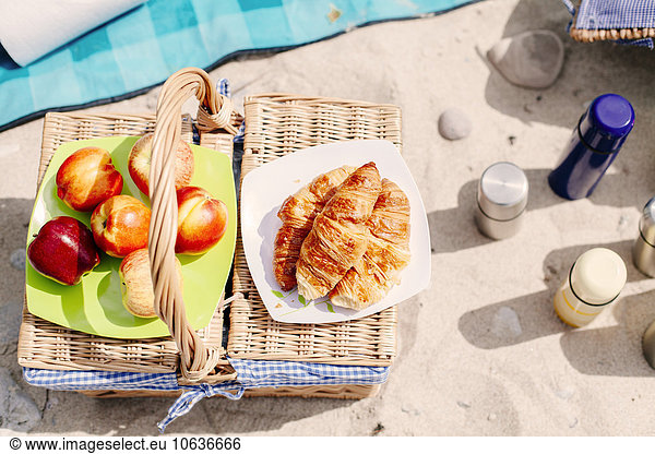Food and drinks basket on beach