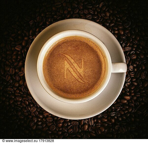 Food photography  coffee cup with coffee and Nespresso logo