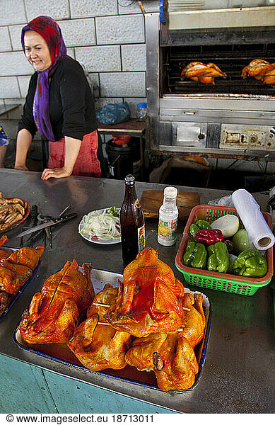Food section of bazaar in Turpan  Xinjiang  China.