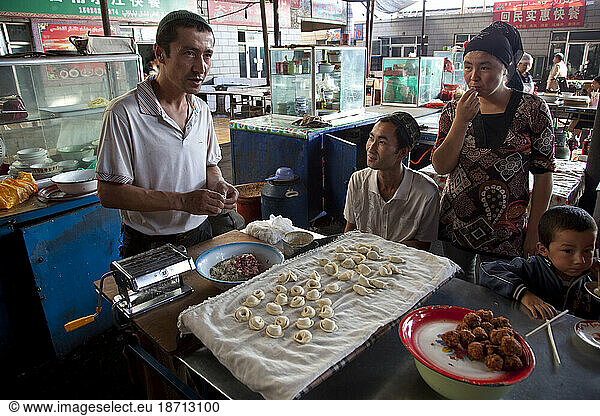 Food section of bazaar in Turpan  Xinjiang  China.