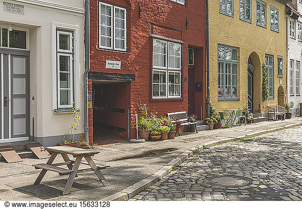 Footpath by houses in LÃ¼beck  Germany