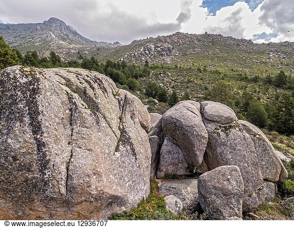 Formaciones graníticas. Valle de la Barranca en la Sierra de Guadarrama y dentro del 'Parque regional de la cuenca alta del Manzanares' (reserva de la Biosfera por la UNESCO). Madrid. España.