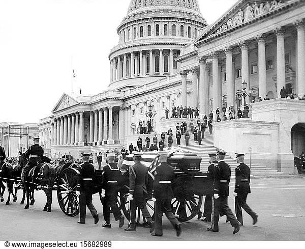Former U.S. President Herbert Hoover's Casket  U.S. Capitol Building  Washington  D.C.  USA  photograph by Thomas J. O'Halloran  October 23  1964