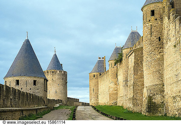 Fortified Walls Towers Carcassonne  Languedoc-Roussillon  France
