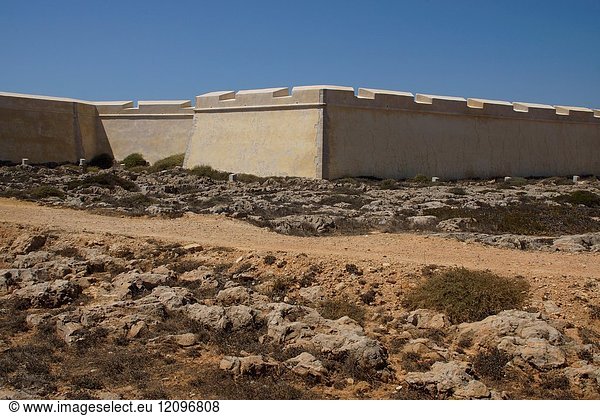Fortress of Sagres (Portugal). External walls of the Fortress of Sagres in the Portuguese Algarve.