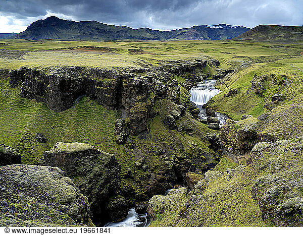 Fosforfufoss waterfall in summer in Iceland