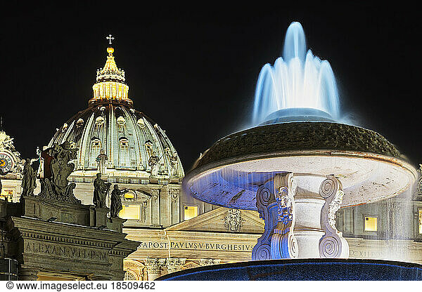 Fountain with cathedral at St Peter Square  Rome  Italy