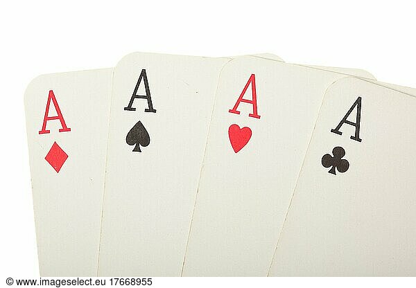 Four old cards (aces) close up