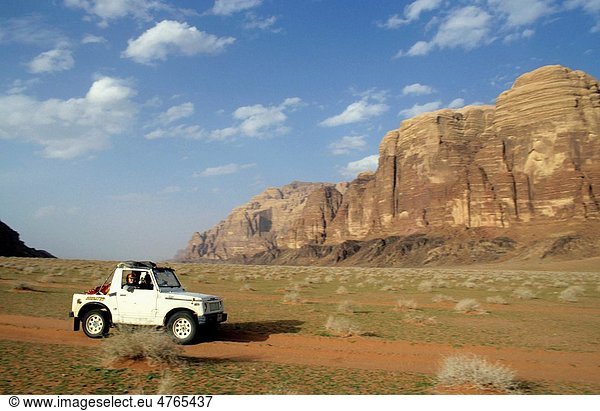 Four wheel drive travelling throughout the desert  Wadi Rum  Jordan