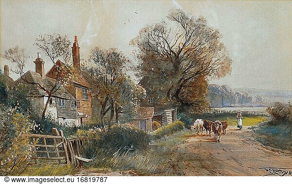 Fox Henry Charles - Milchmädchen und Vieh auf dem Weg zu einer Hütte - Britische Schule - 19. Jahrhundert.