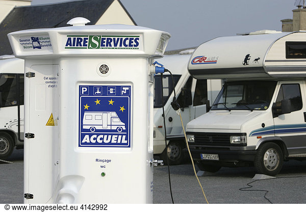 FRA  France  Normandy: parking lot for mobile homes  with electrical power supply.