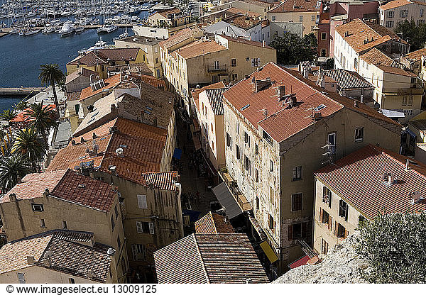 France,  Haute Corse,  Calvi,  view the city from the ramparts of the fortified citadel