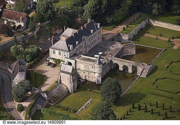 France,  Loir et Cher,  Loire Valley,  listed as UNESCO World Heritage,  St Denis sur Loire Castle (aerial view)