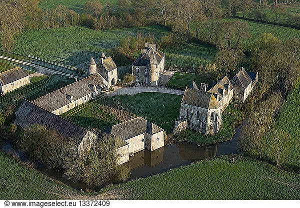 France,  Manche,  Amfreville,  the castle (aerial view)