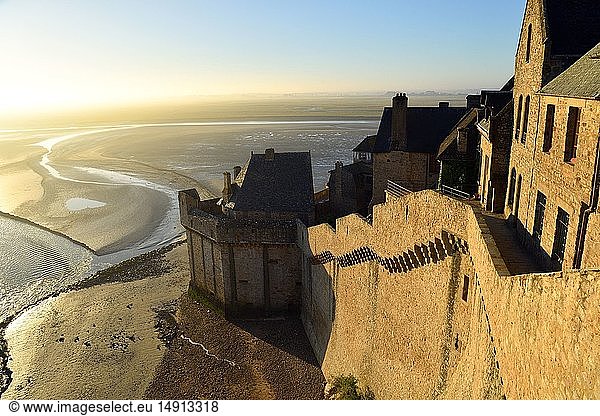 France,  Manche,  Mont Saint Michel Bay listed as World Heritage by UNESCO,  Mont Saint Michel,  view of the bay from the rampart walk