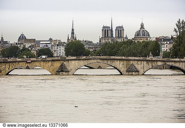 France,  Paris,  area listed as World Heritage by UNESCO,  the flood of the Seine river on June 3,  2016 with a height near 5, 80m