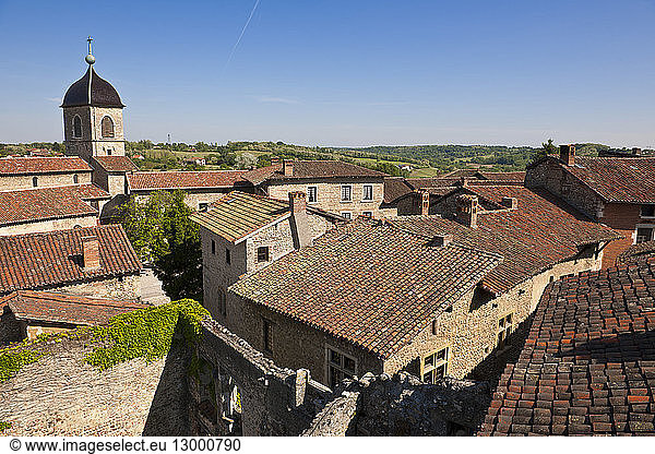 France Ain the Medieval village of Perouges labelled Les Plus Beaux Villages de France (The Most Beautiful Villages of France) view of the city from the watchtower of the Musee du Vieux Perouges (Old Perouges Museum)