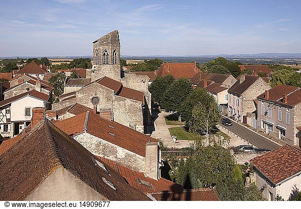 France  Allier  Charroux  labeled The Most Beautiful Villages of France  seen on the rooftops of the village and its church Saint Jean Baptiste  from the belfry