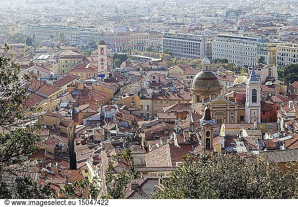 France  Alpes Maritimes  Nice  Old Nice district  Sainte Réparate Cathedral on the right and Tour de l'Horloge on the left