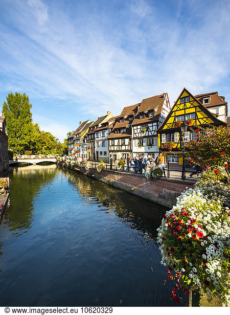 France  Alsace  Colmar  View of La Petite Venise quarter  half-timbered houses on canal