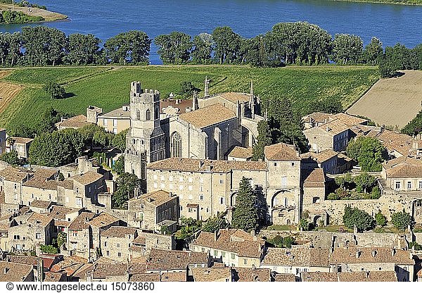 France Ardeche Viviers Saint Vincent de Viviers cathedral (11th century) Saint Michel tower historical monument (aerial view)
