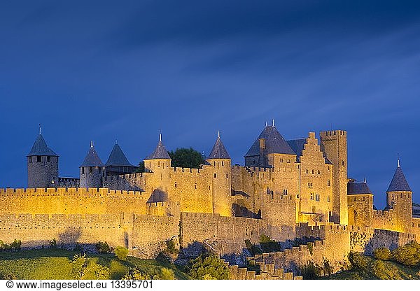 France  Aude  Carcassone  medieval district listed as World Heritage by UNESCO  the ramparts from the Aude western gate