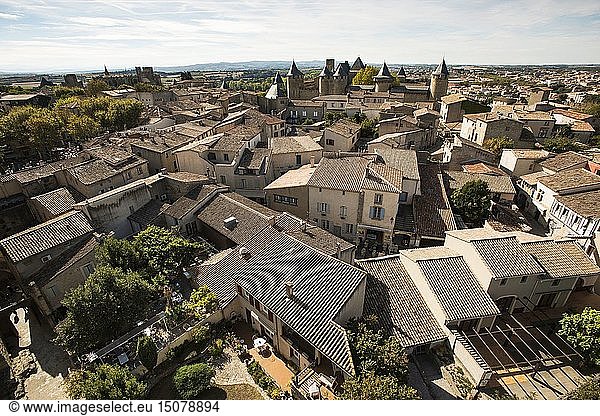 France  Aude  Carcassonne  Fortified City of Carcassonne listed on the UNESCO World Heritage  The roofs of the city and the tours of the comtal castle