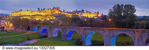 France  Aude  Carcassonne  medieval town listed as World Heritage by UNESCO  the old bridge crossing Aude river