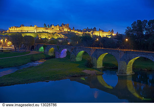 France  Aude  Carcassonne  medieval town listed as World Heritage by UNESCO  the old bridge crossing Aude river