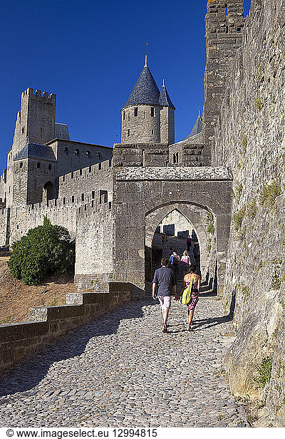 France  Aude  Carcassonne  medieval town listed as World Heritage by UNESCO  the Porte d'Aude
