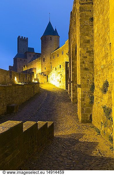 France  Aude  Le Pays Cathare (Cathar country)  Carcassonne  medieval city listed as World Heritage by UNESCO  the western ramparts  the Porte d'Aude (gate of Aude)
