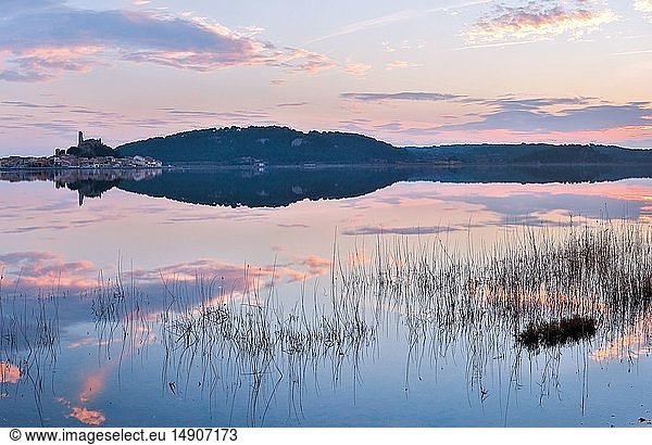 France  Aude  Regional Natural Park of Narbonne in the Mediterranean  Gruissan  sunset over the pond