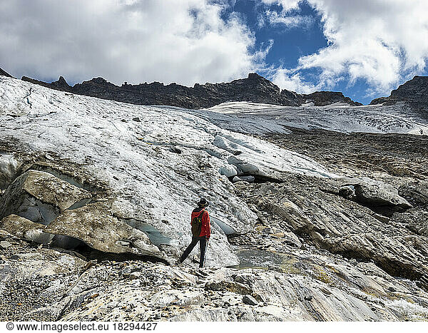 France  Auvergne-Rhone-Alpes  Male hiker in Vanoise National Park