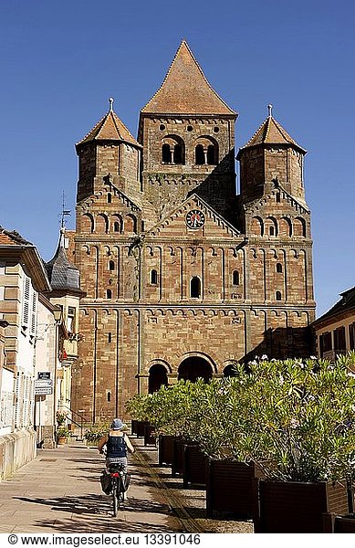 France  Bas Rhin  Marmoutier  Roman abbey church dated 6th century  western Facade in red sandstone from Vosges Mountains