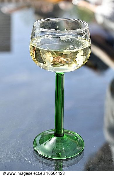France  Bas Rhin  Strasbourg  glass of white wine from Alsace